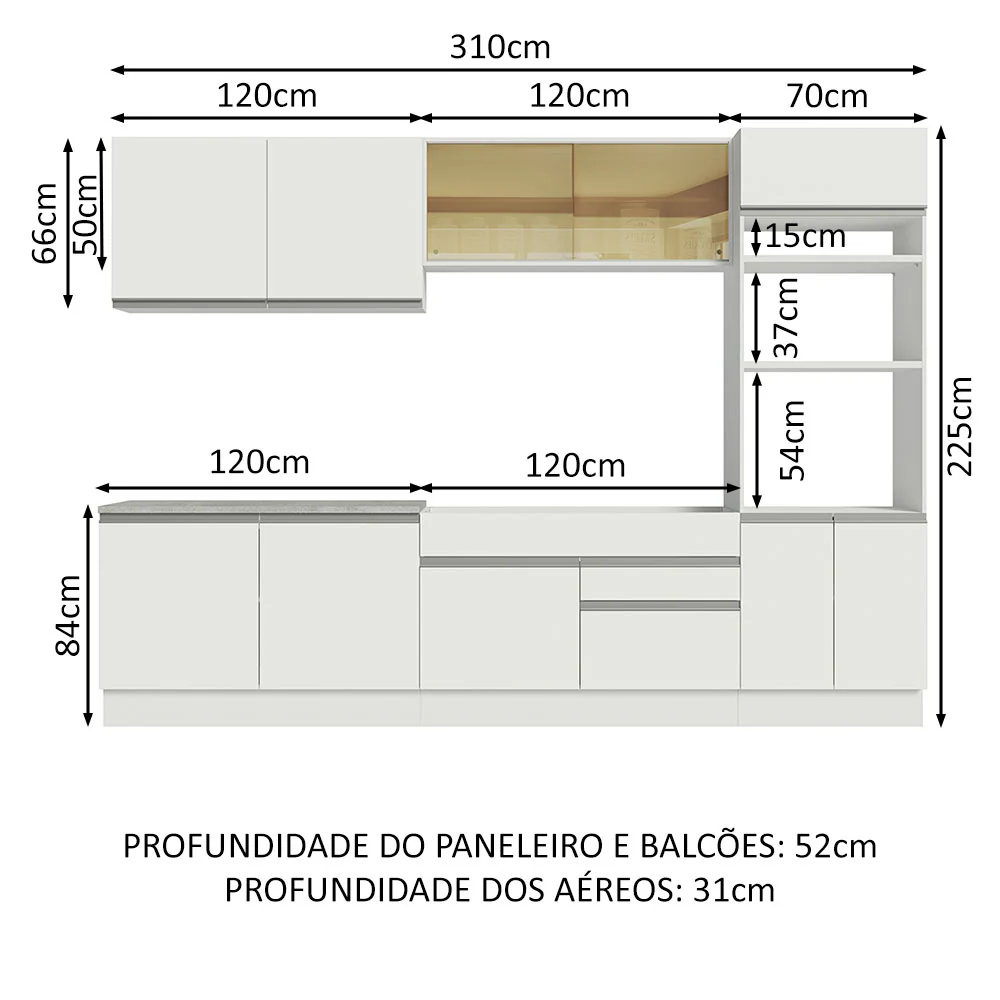 Armário de Cozinha Completa 310cm Branco Glamy Madesa 01 - Image 3