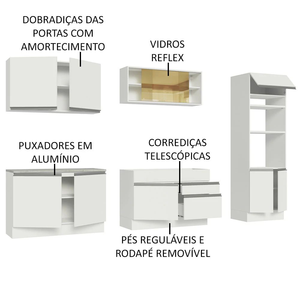 Armário de Cozinha Completa 310cm Branco Glamy Madesa 01 - Image 4