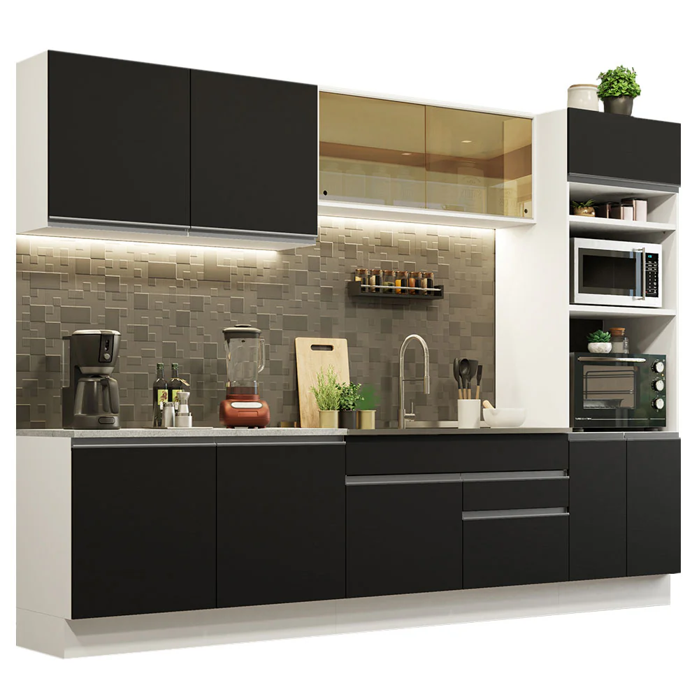Armário de Cozinha Completa 310cm Branco Preto Glamy Madesa 01 - Image 2