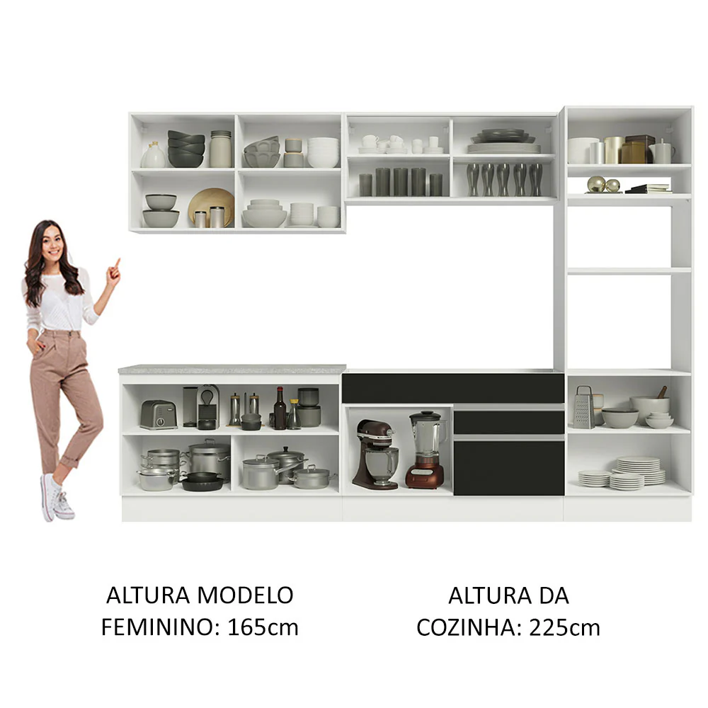 Armário de Cozinha Completa 310cm Branco Preto Glamy Madesa 01 - Image 5