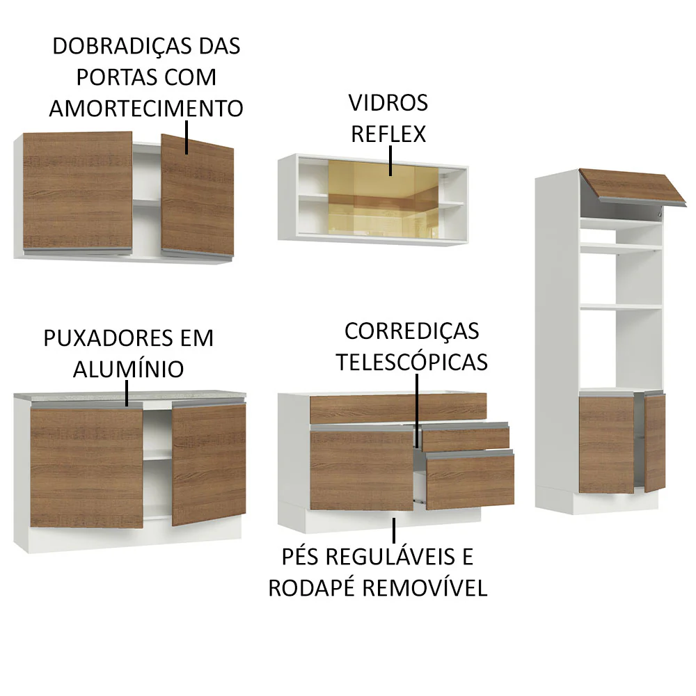 Armário de Cozinha Completa 310cm Branco Rustic Glamy Madesa 01 - Image 4