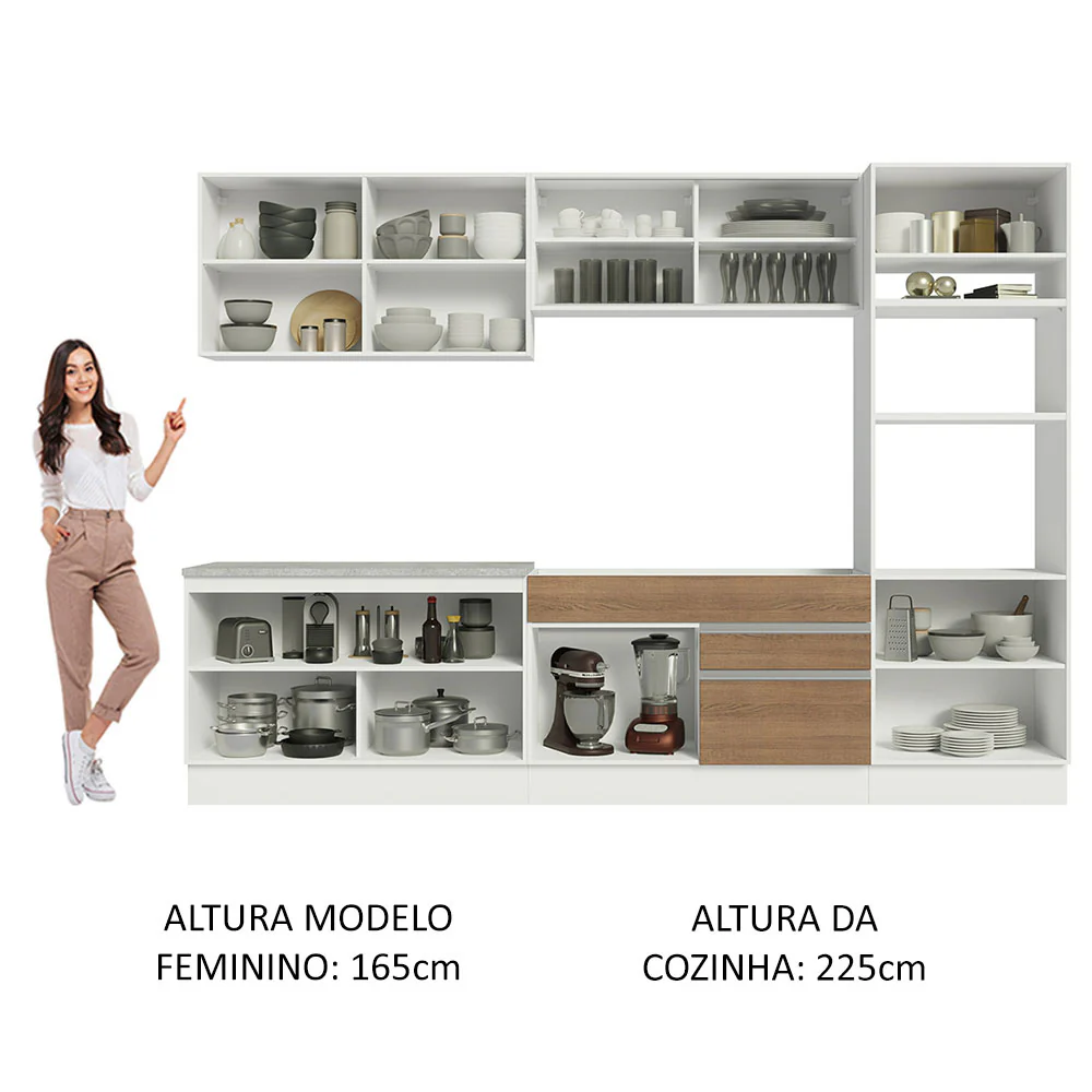 Armário de Cozinha Completa 310cm Branco Rustic Glamy Madesa 01 - Image 5