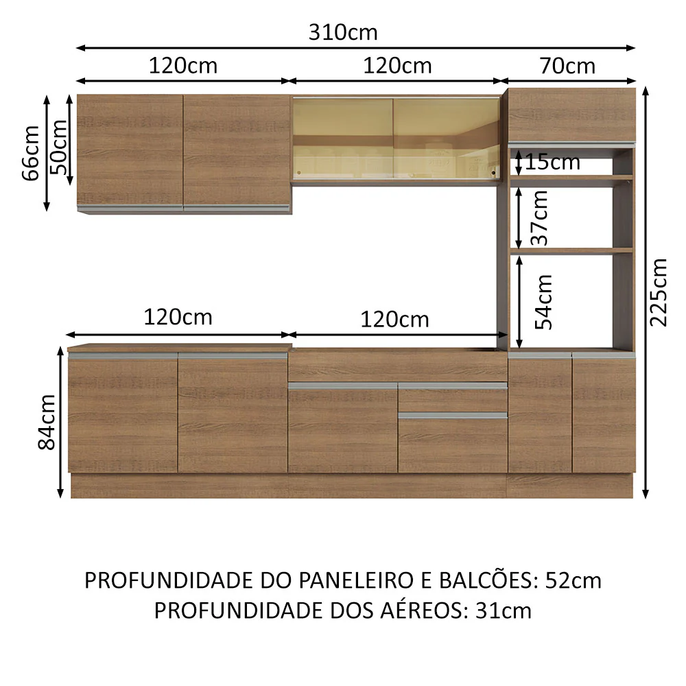 Armário de Cozinha Completa 310cm Rustic Glamy Madesa 01 - Image 3