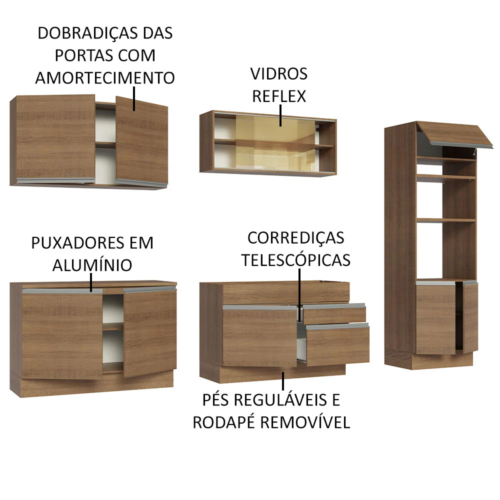 Armário de Cozinha Completa 310cm Rustic Glamy Madesa 01 - Image 4