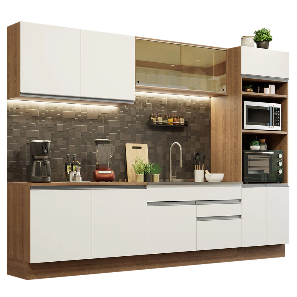 Armário de Cozinha Completa 310cm Rustic Branco Glamy Madesa 01 - Image 2