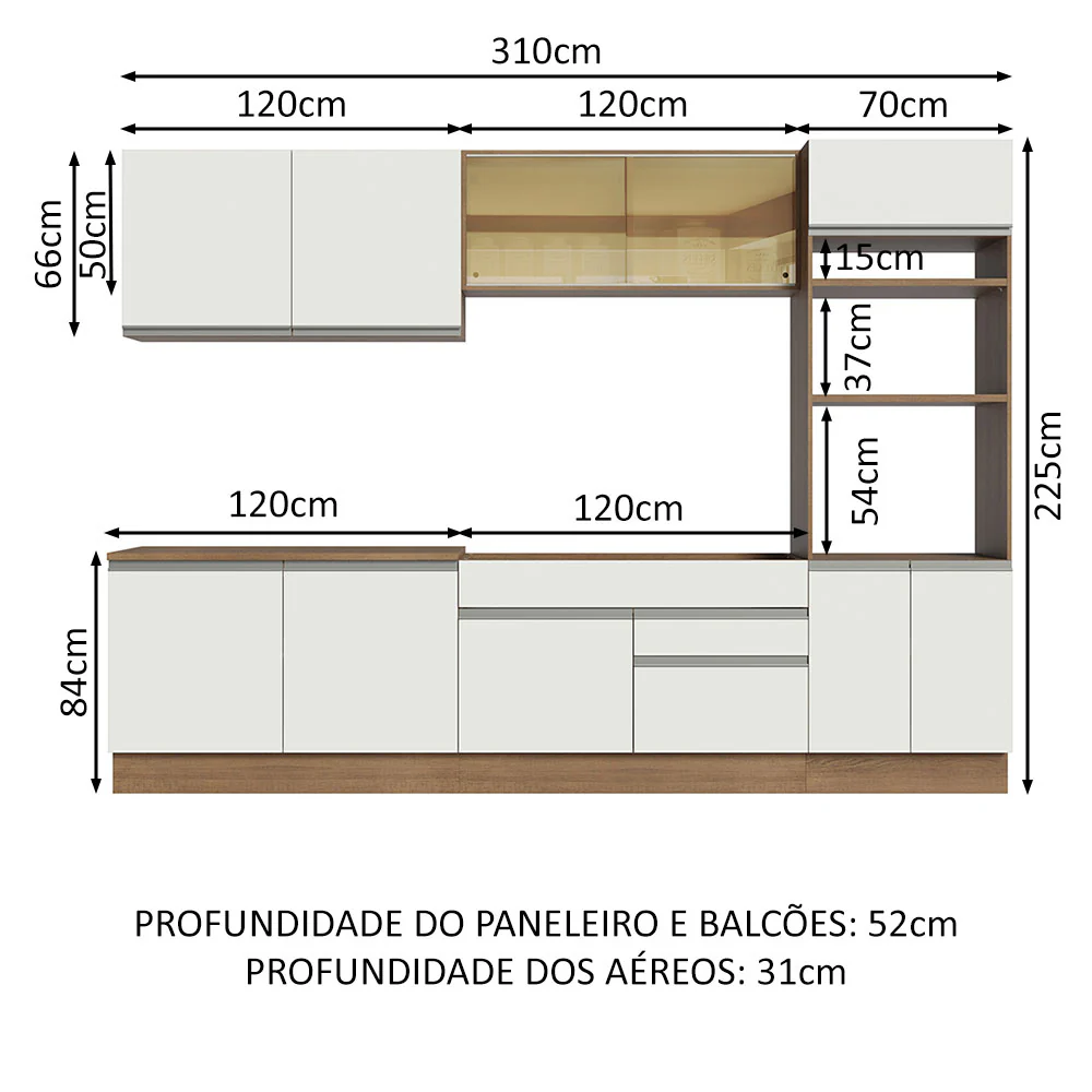 Armário de Cozinha Completa 310cm Rustic Branco Glamy Madesa 01 - Image 3