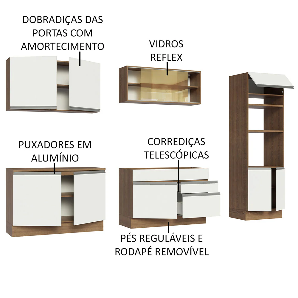 Armário de Cozinha Completa 310cm Rustic Branco Glamy Madesa 01 - Image 4