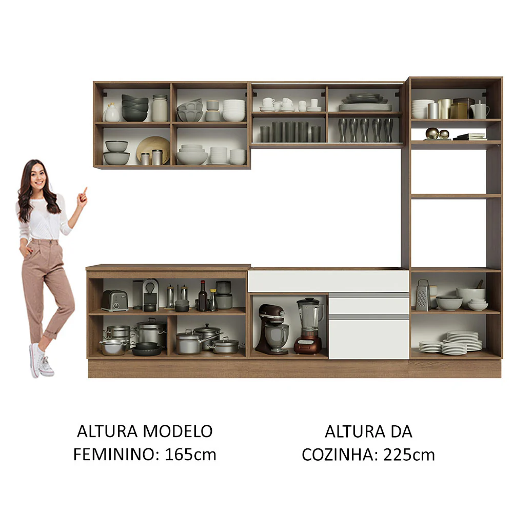 Armário de Cozinha Completa 310cm Rustic Branco Glamy Madesa 01 - Image 5