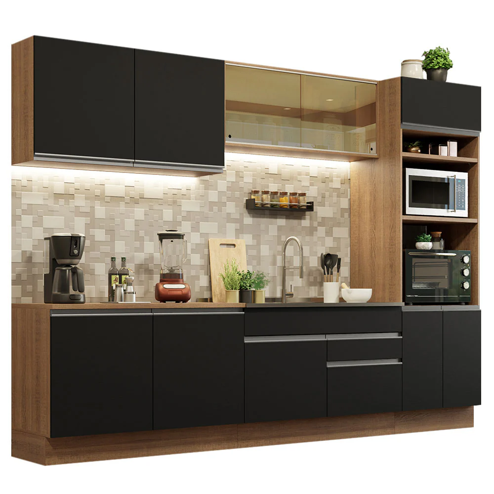 Armário de Cozinha Completa 310cm Rustic Preto Glamy Madesa 01 - Image 2