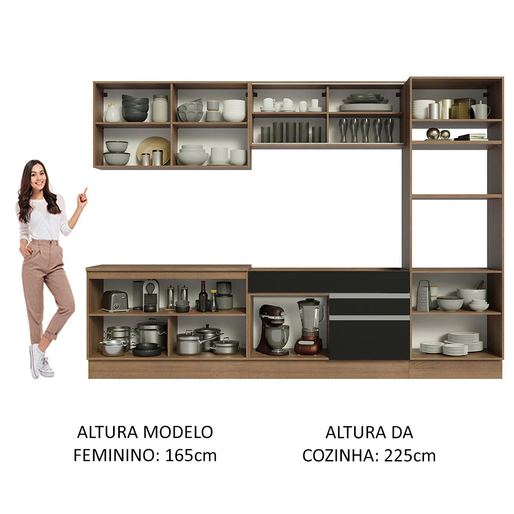 Armário de Cozinha Completa 310cm Rustic Preto Glamy Madesa 01 - Image 5