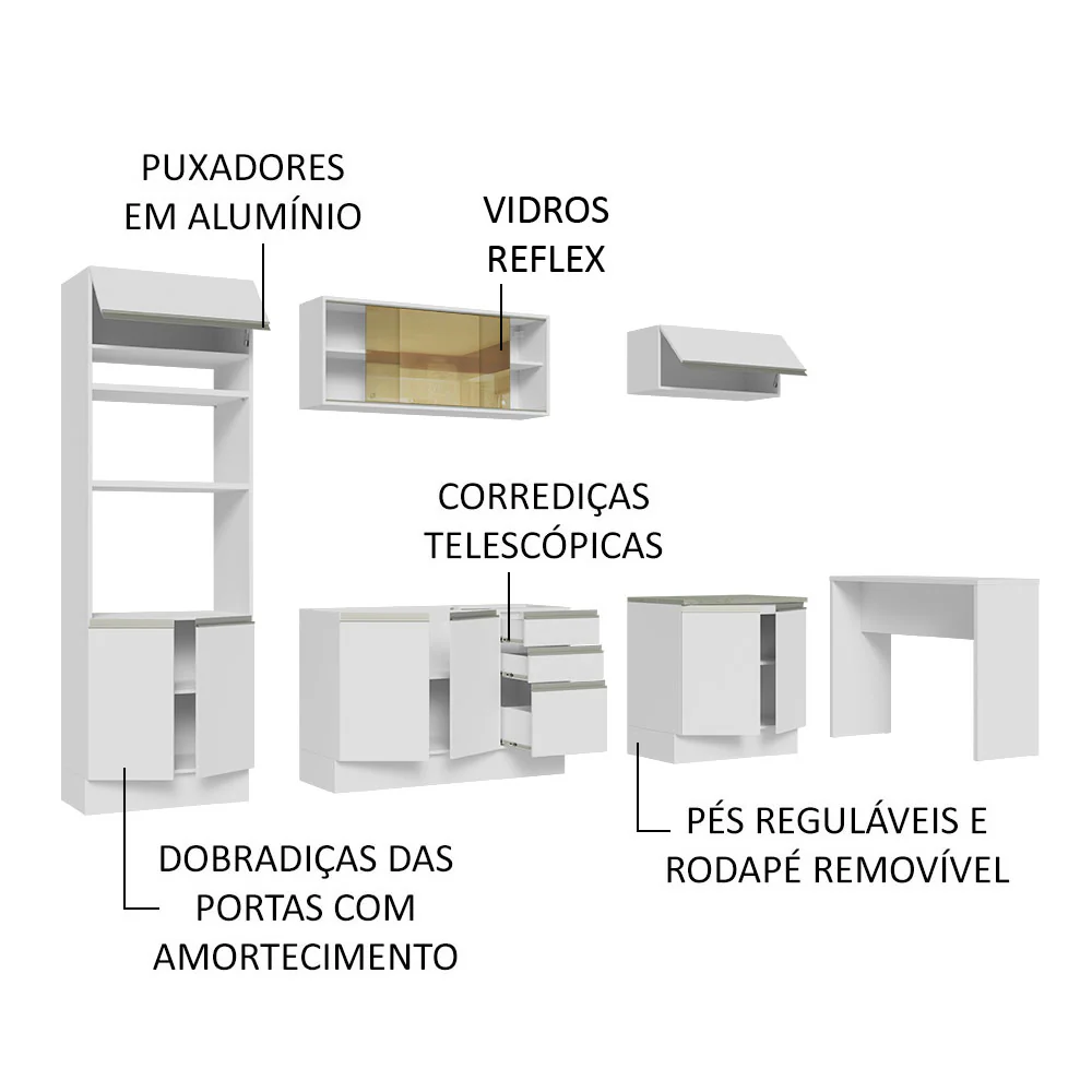 Armário de Cozinha Completa 315cm Branco Glamy Madesa 01 - Image 4