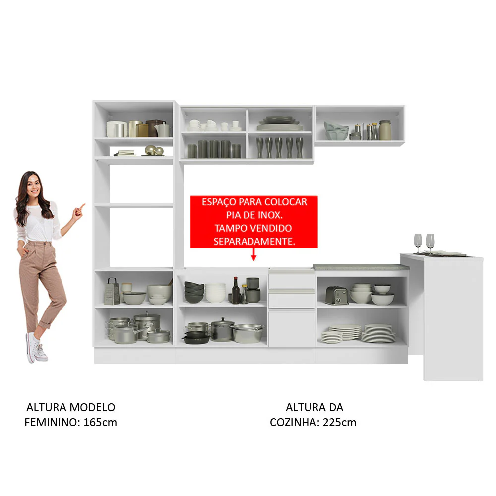Armário de Cozinha Completa 315cm Branco Glamy Madesa 01 - Image 5