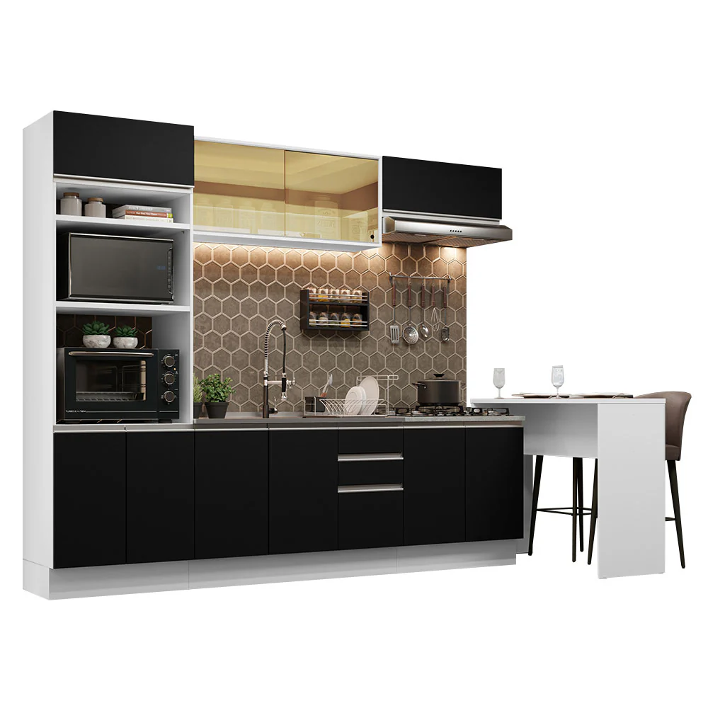 Armário de Cozinha Completa 315cm Branco/Preto Glamy Madesa 01 - Image 2