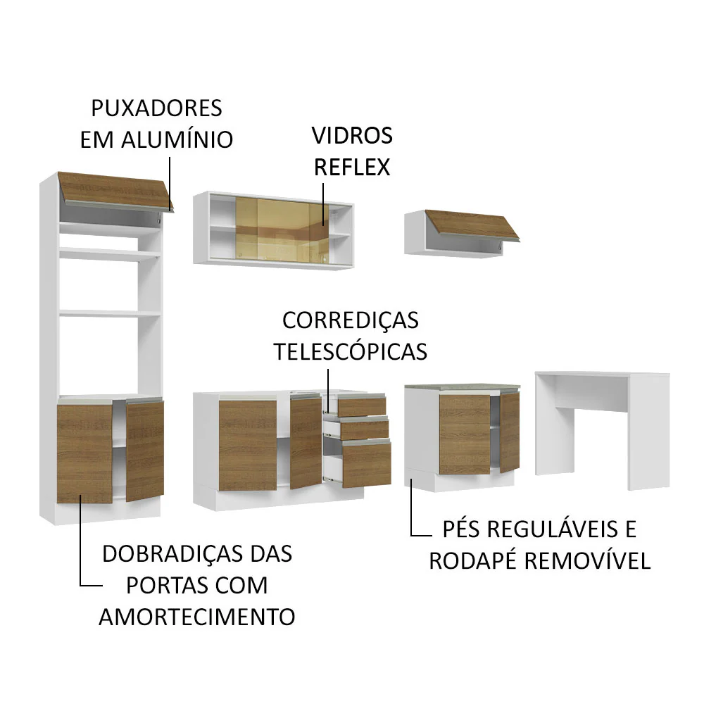 Armário de Cozinha Completa 315cm Branco/Rustic Glamy Madesa 01 - Image 4