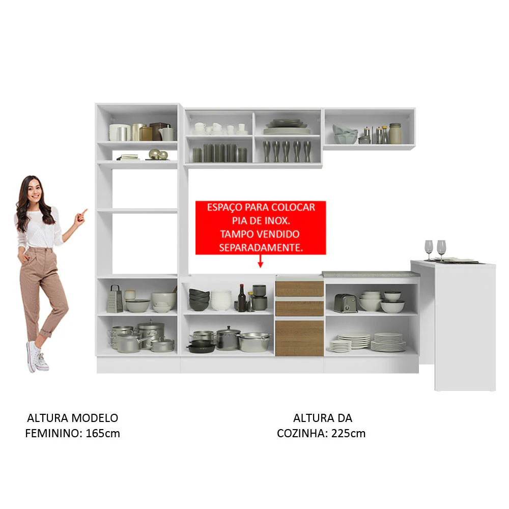 Armário de Cozinha Completa 315cm Branco/Rustic Glamy Madesa 01 - Image 5