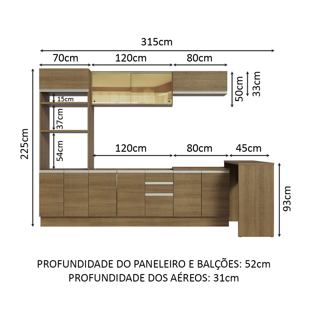 Armário de Cozinha Completa 315cm Rustic Glamy Madesa 01 - Image 3