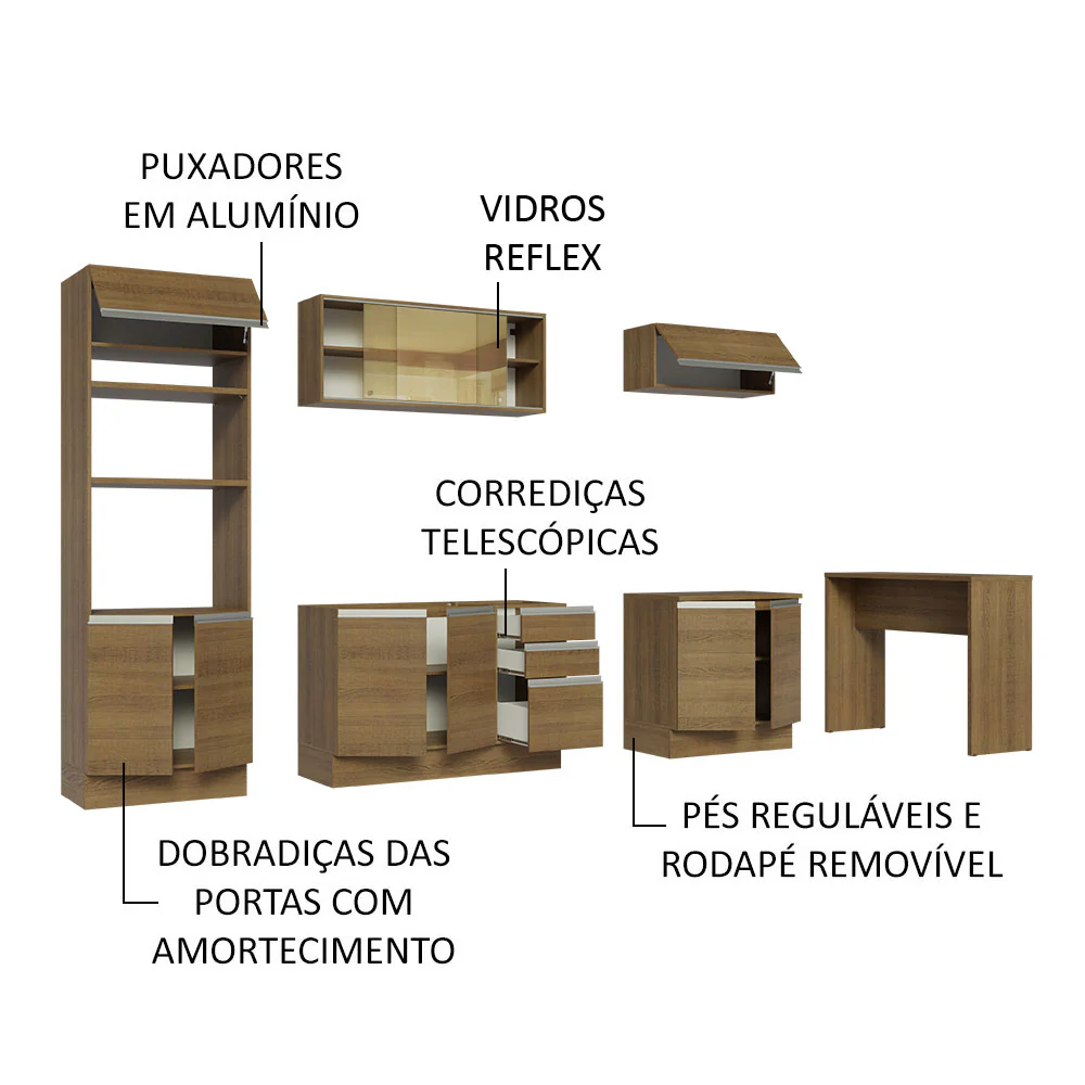 Armário de Cozinha Completa 315cm Rustic Glamy Madesa 01 - Image 4