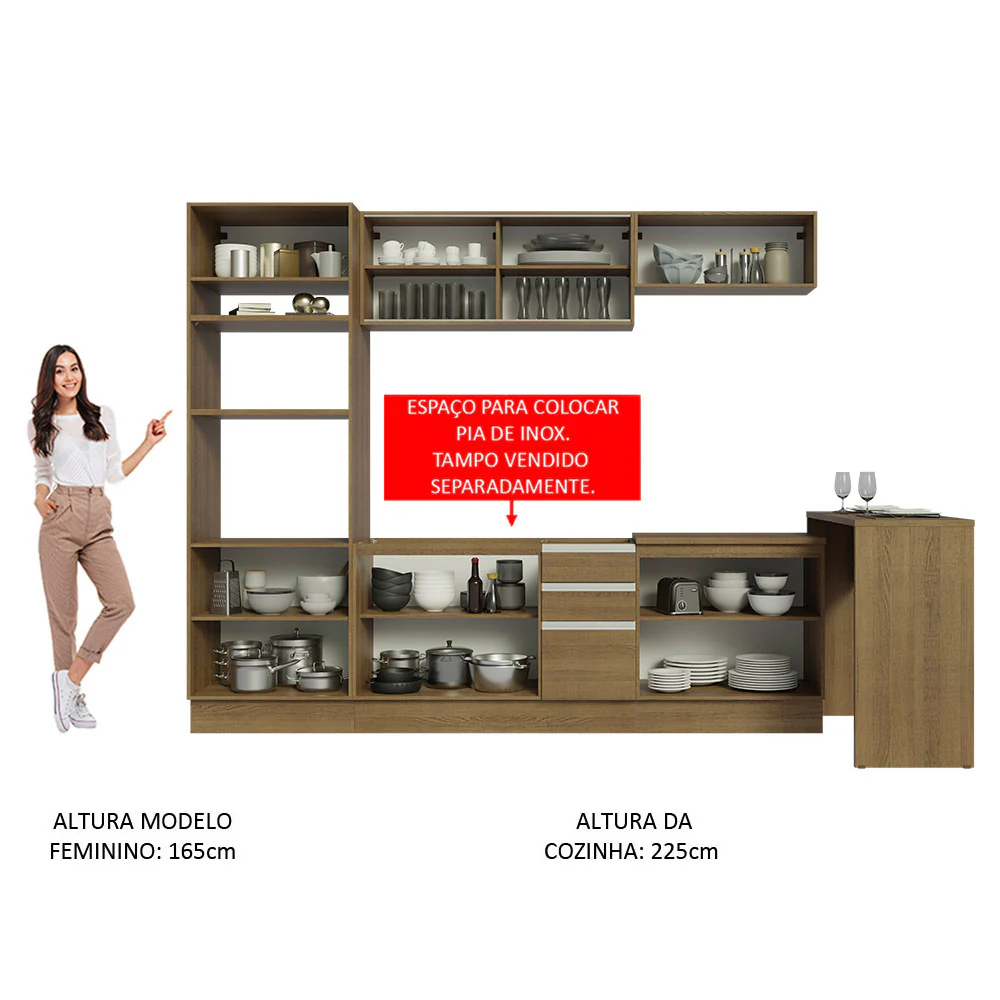 Armário de Cozinha Completa 315cm Rustic Glamy Madesa 01 - Image 5