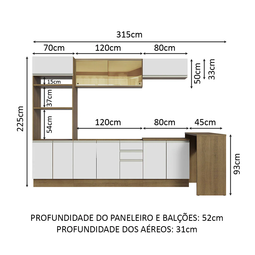 Armário de Cozinha Completa 315cm Rustic/Branco Glamy Madesa 01 - Image 3