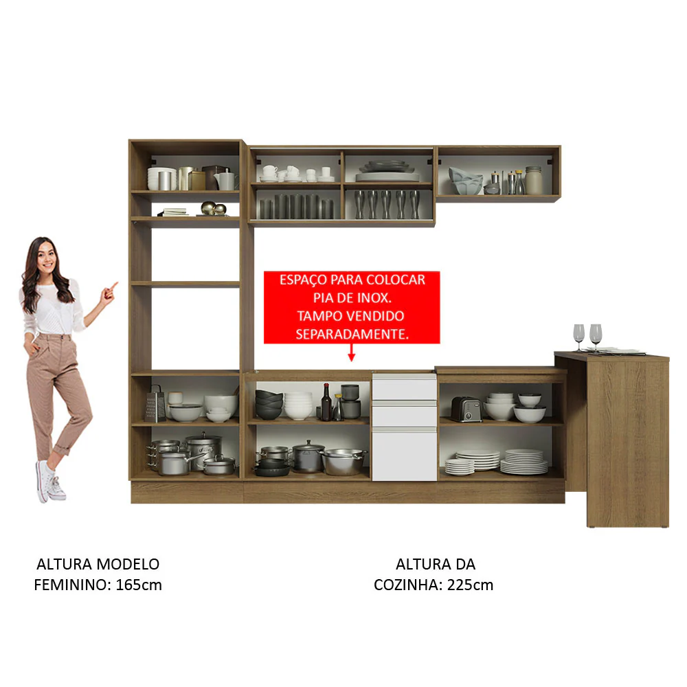 Armário de Cozinha Completa 315cm Rustic/Branco Glamy Madesa 01 - Image 5