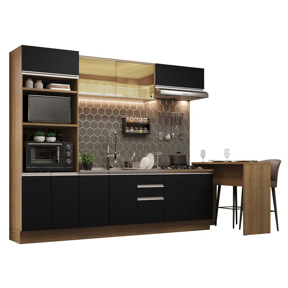 Armário de Cozinha Completa 315cm Rustic/Preto Glamy Madesa 01 - Image 2