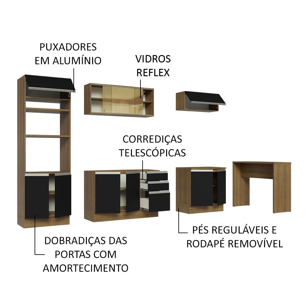 Armário de Cozinha Completa 315cm Rustic/Preto Glamy Madesa 01 - Image 4