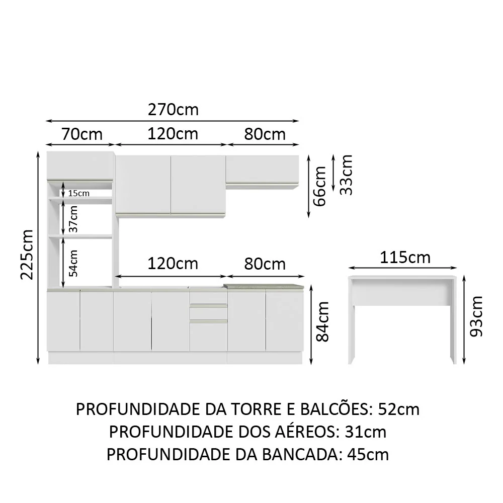 Armário de Cozinha Completa 315cm Branco Glamy Madesa 02 - Image 3