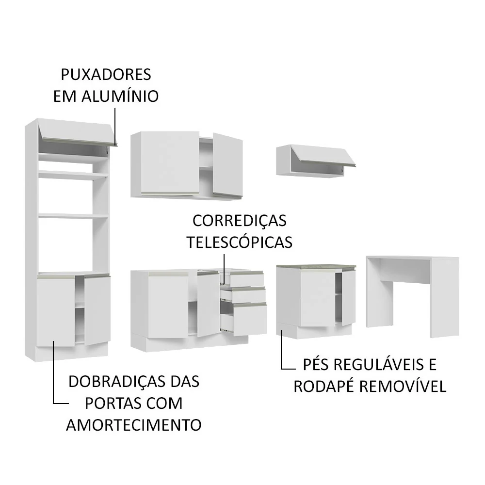 Armário de Cozinha Completa 315cm Branco Glamy Madesa 02 - Image 4
