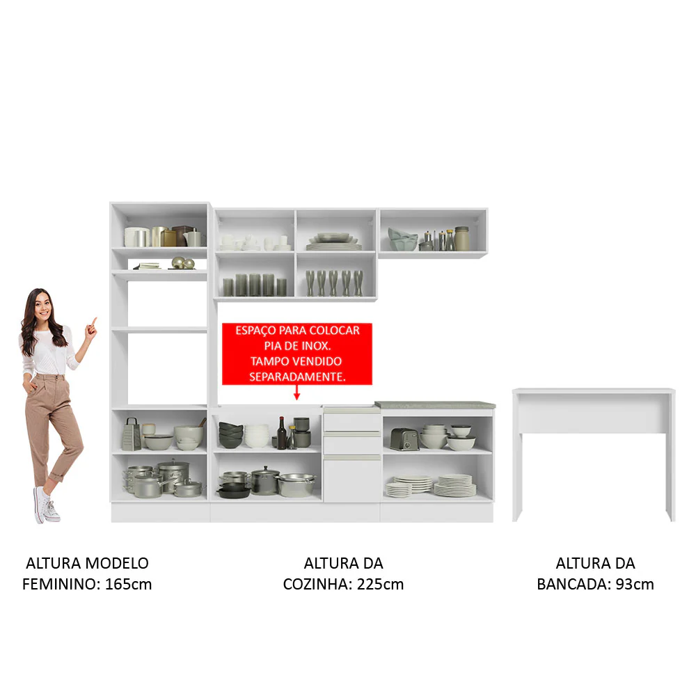 Armário de Cozinha Completa 315cm Branco Glamy Madesa 02 - Image 5