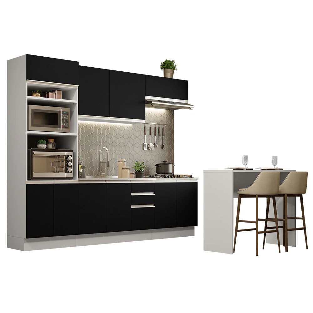 Armário de Cozinha Completa 315cm Branco/Preto Glamy Madesa 02 - Image 2
