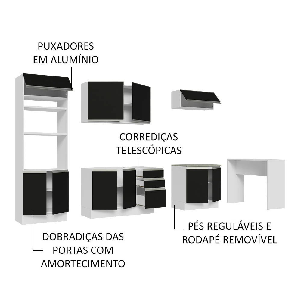 Armário de Cozinha Completa 315cm Branco/Preto Glamy Madesa 02 - Image 4