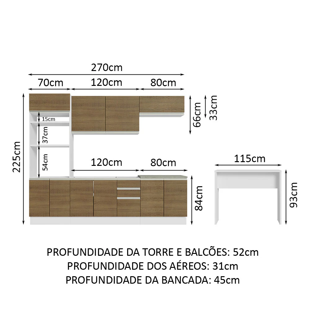 Armário de Cozinha Completa 315cm Branco/Rustic Glamy Madesa 02 - Image 3