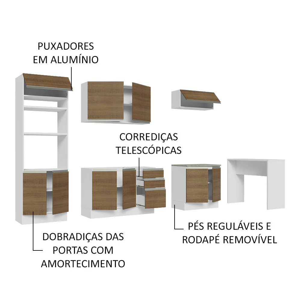 Armário de Cozinha Completa 315cm Branco/Rustic Glamy Madesa 02 - Image 4