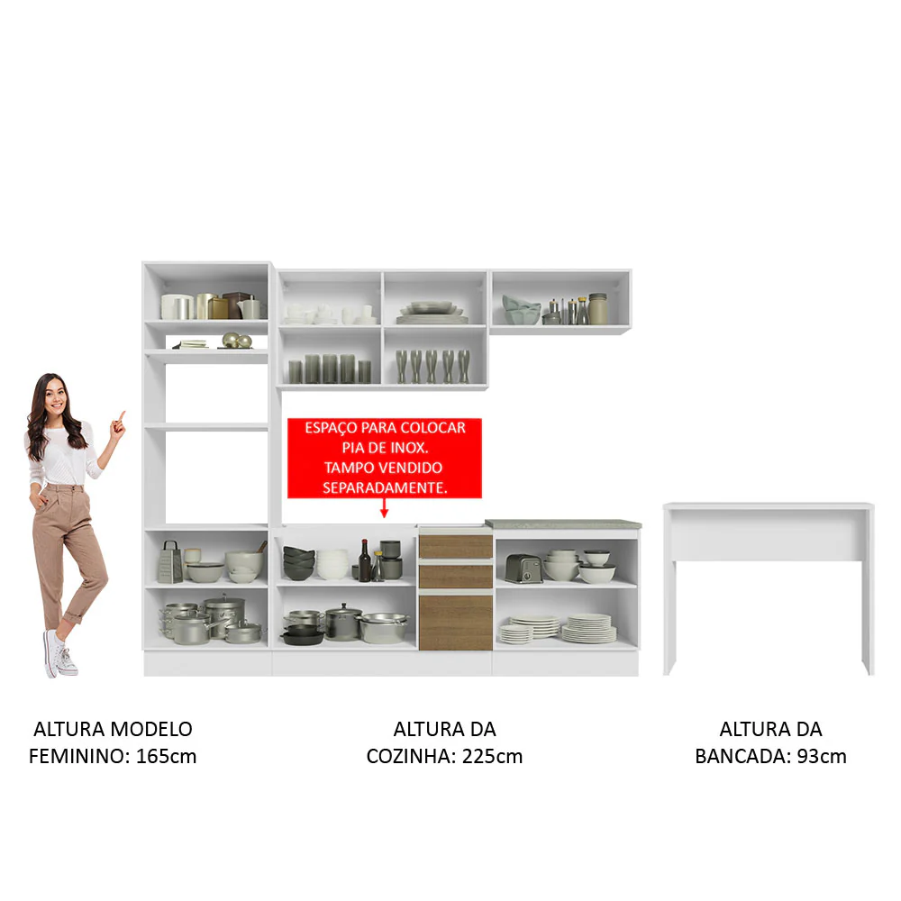 Armário de Cozinha Completa 315cm Branco/Rustic Glamy Madesa 02 - Image 5