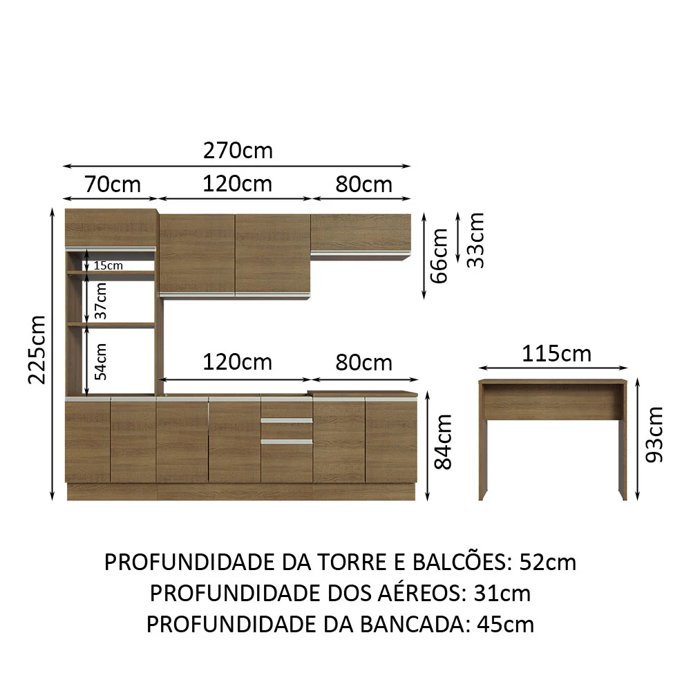 Armário de Cozinha Completa 315cm Rustic Glamy Madesa 02 - Image 3