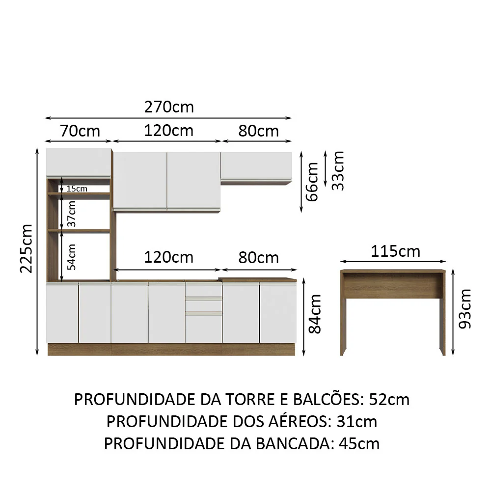 Armário de Cozinha Completa 315cm Rustic/Branco Glamy Madesa 02 - Image 3