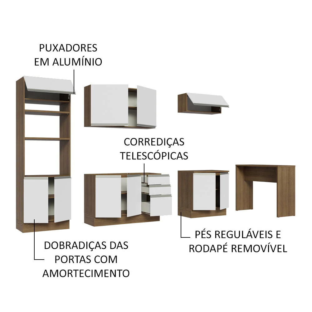 Armário de Cozinha Completa 315cm Rustic/Branco Glamy Madesa 02 - Image 4