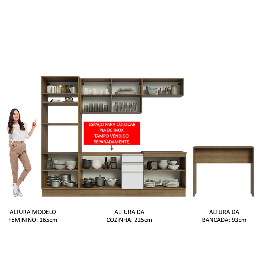 Armário de Cozinha Completa 315cm Rustic/Branco Glamy Madesa 02 - Image 5