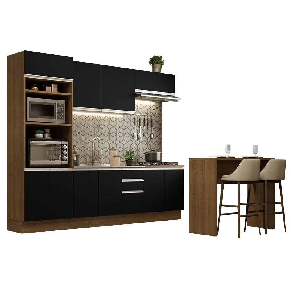 Armário de Cozinha Completa 315cm Rustic/Preto Glamy Madesa 02 - Image 2