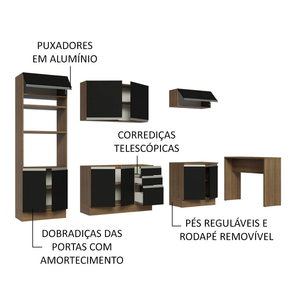 Armário de Cozinha Completa 315cm Rustic/Preto Glamy Madesa 02 - Image 4