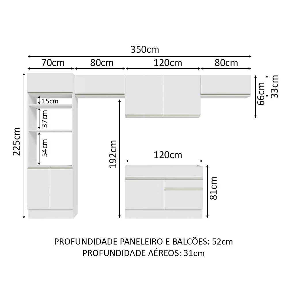 Armário de Cozinha Completa 350cm Branco Glamy Madesa 01 - Image 3