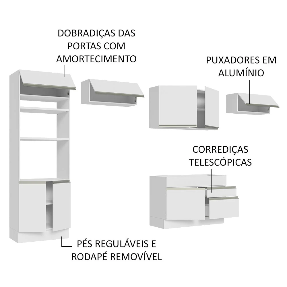 Armário de Cozinha Completa 350cm Branco Glamy Madesa 01 - Image 4