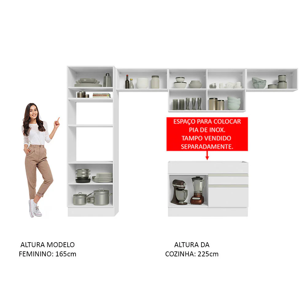 Armário de Cozinha Completa 350cm Branco Glamy Madesa 01 - Image 5