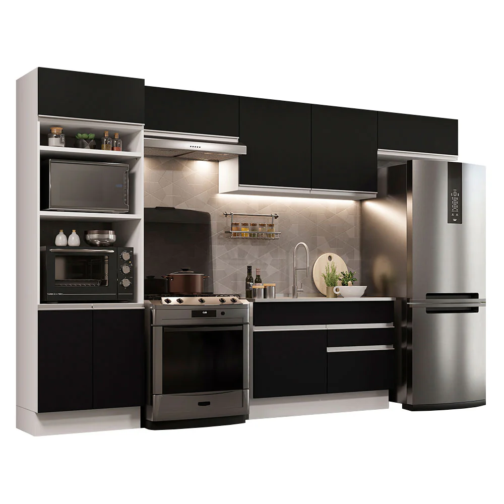Armário de Cozinha Completa 350cm Branco/Preto Glamy Madesa 01 - Image 2