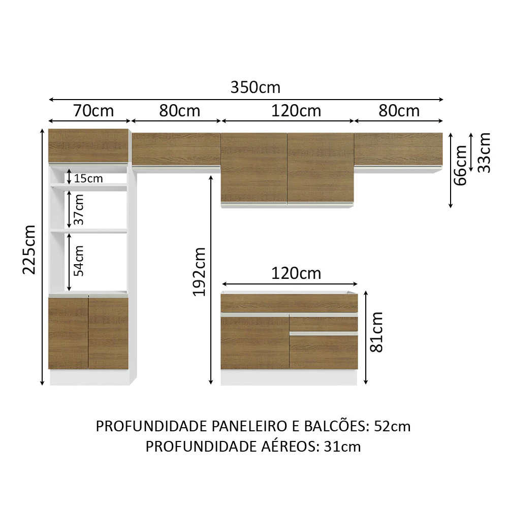 Armário de Cozinha Completa 350cm Branco/Rustic Glamy Madesa 01 - Image 3
