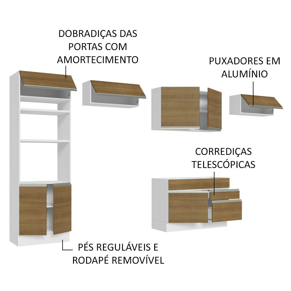 Armário de Cozinha Completa 350cm Branco/Rustic Glamy Madesa 01 - Image 4