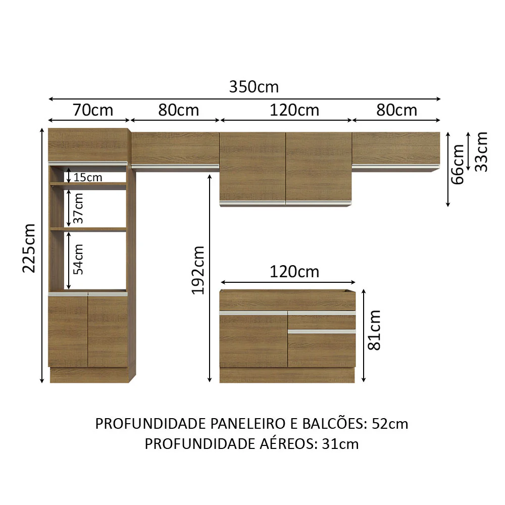 Armário de Cozinha Completa 350cm Rustic Glamy Madesa 01 - Image 3
