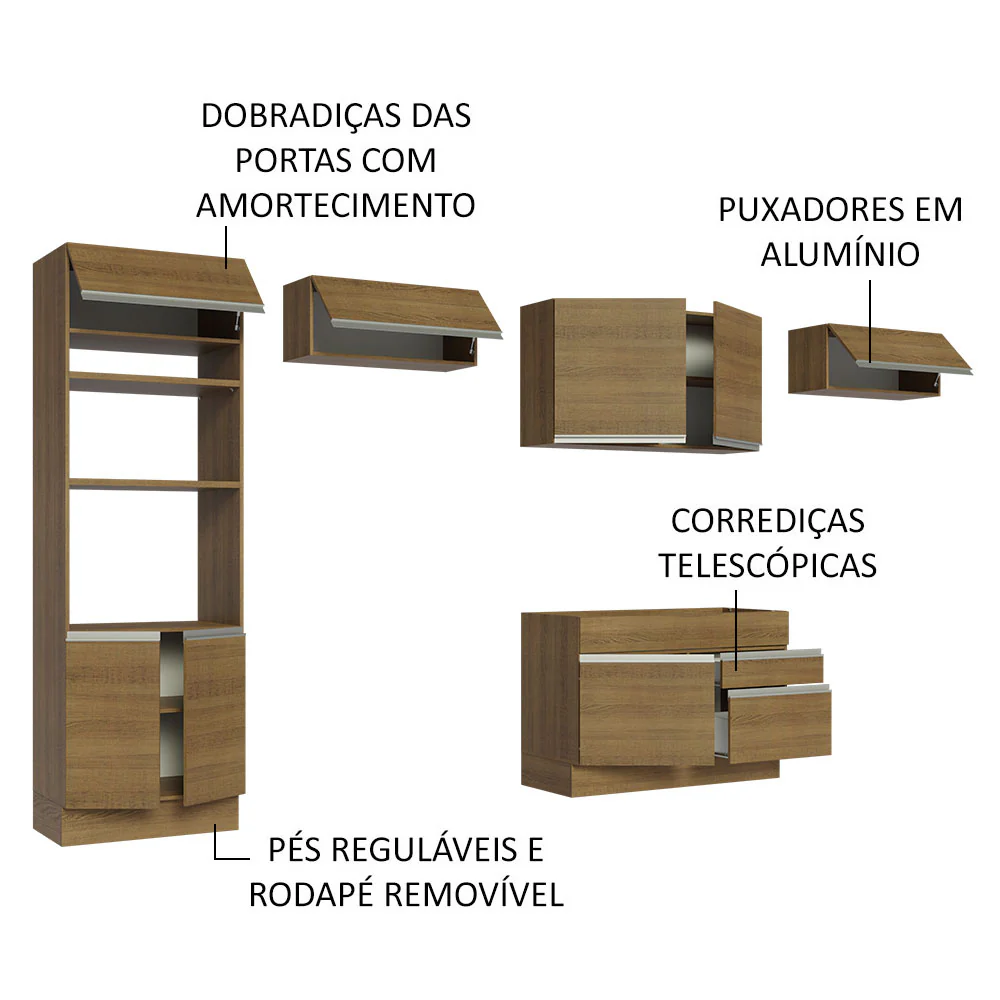 Armário de Cozinha Completa 350cm Rustic Glamy Madesa 01 - Image 4