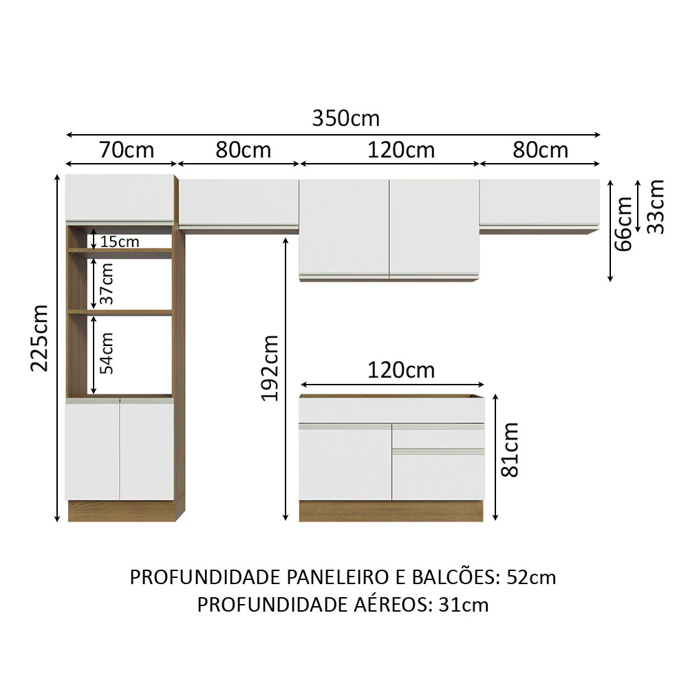Armário de Cozinha Completa 350cm Rustic/Branco Glamy Madesa 01 - Image 3