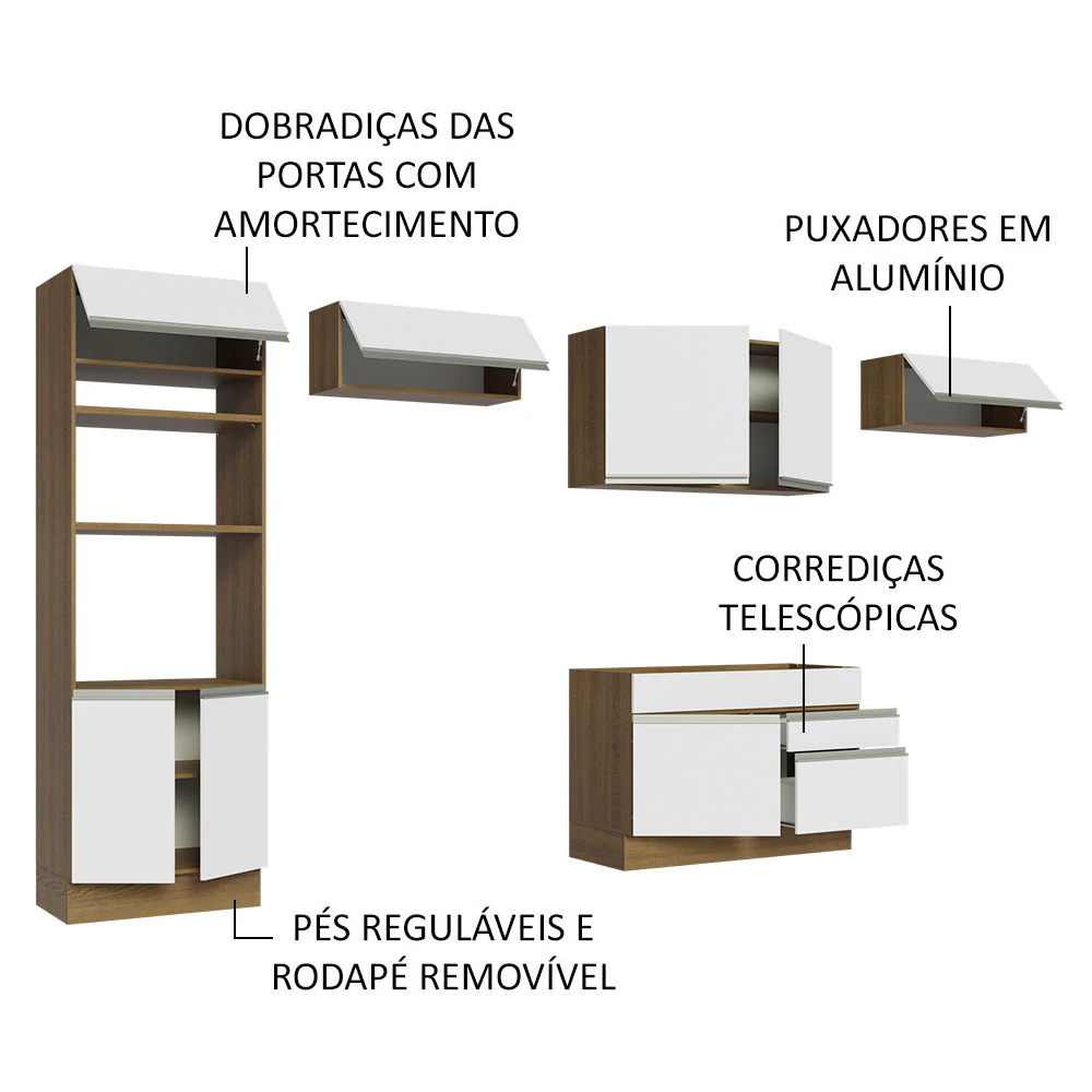 Armário de Cozinha Completa 350cm Rustic/Branco Glamy Madesa 01 - Image 4